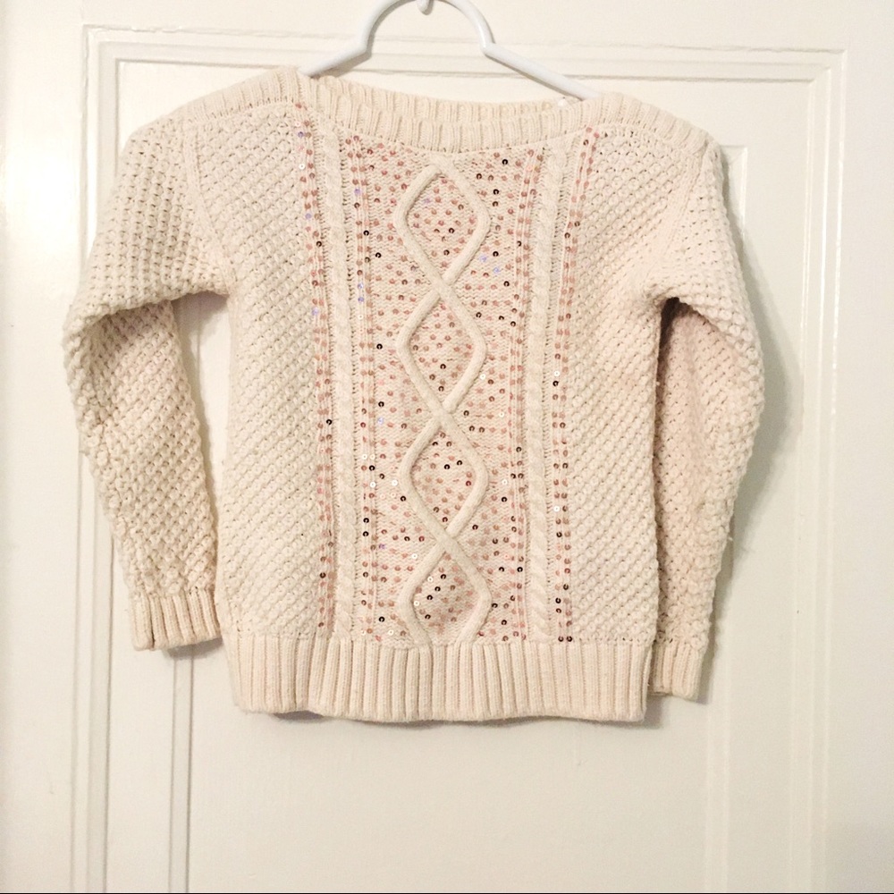 GAP Kids Long Sleeve Cream Sparkle Sweater Sz 6/7